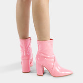 Block Heel Leather Side Zipper Booties